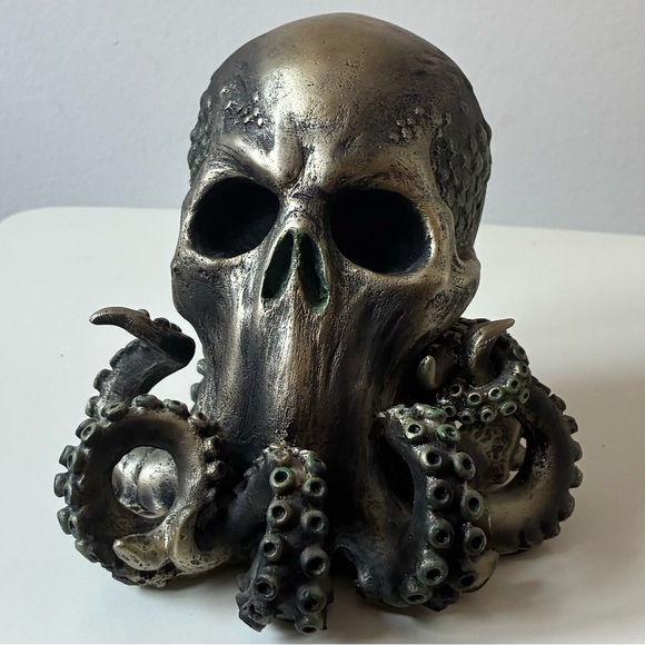 Octopus Skull Sculpture in Metallic Finish - Picture 1 of 16